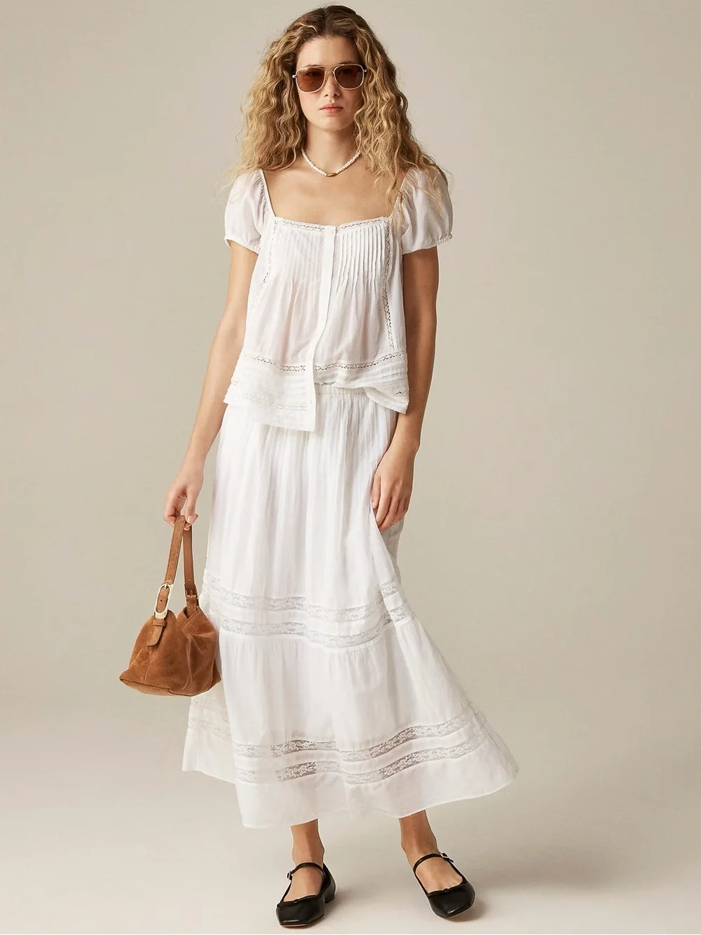 J. Crew Lace-trim pintuck Skirt - Picture 1 of 10